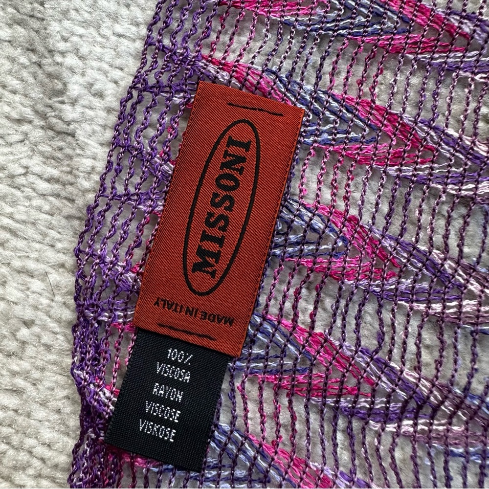 Missoni Pink & Purple Knit Zig Zag Fringe Scarf - Picture 6 of 6